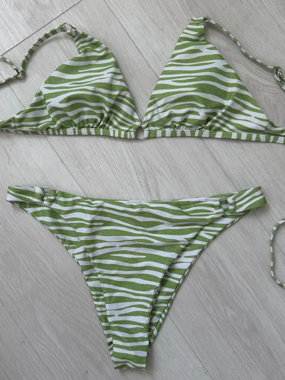 Green Zebra Print Triangle Bikini Set | Size M